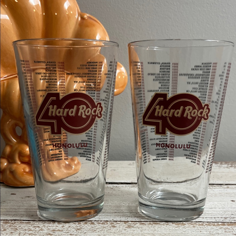 Honolulu Hard Rock Cafe 40th Anniversary Glass Set - Red and Clear